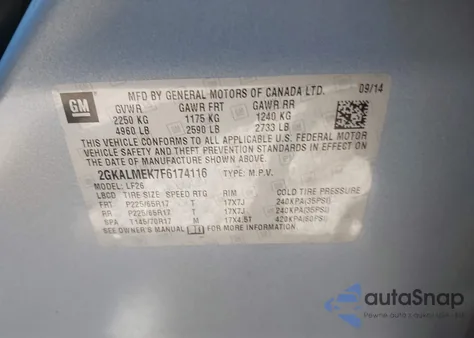 2015 GMC Terrain Sle-1 from USA, damaged, VIN 2GKALMEK7F6174116